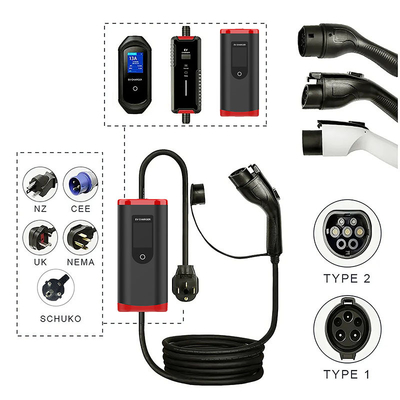 휴대용 IP65 8A-32A 2000V 저항 전압으로 조정 가능한 1형 EV 자동차 충전기