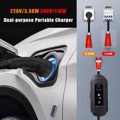 큰 유리 IEC 62196 타입 2 자동차 충전기 16A 400V AC 모드 2 충전 EVSE 11KW