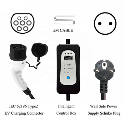 휴대용 EV 충전기 16A 타입2 전기 자동차 충전기 110V-240V AC 입력 전압